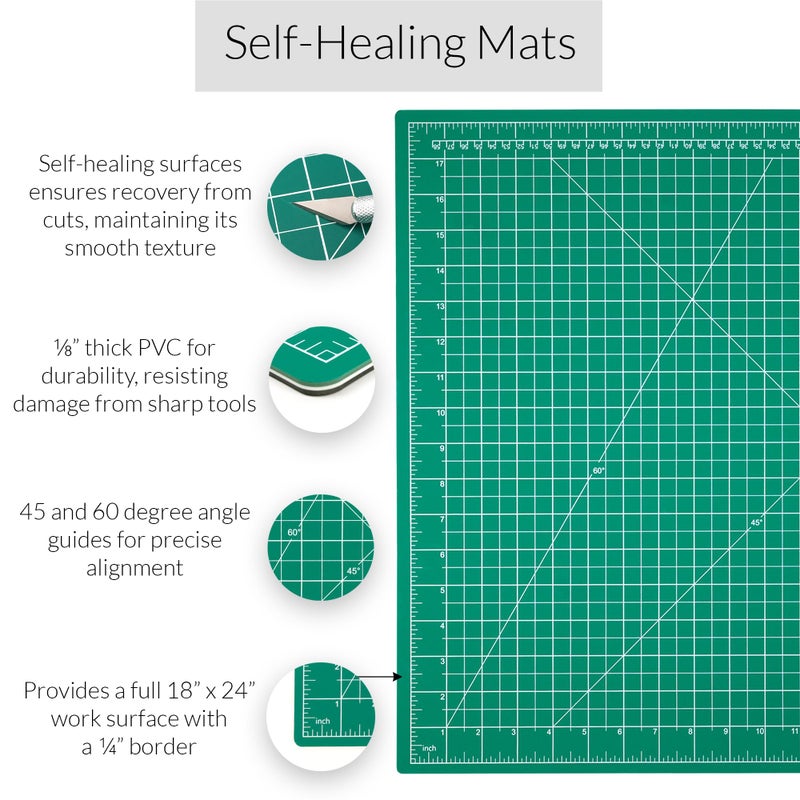 Breman Precision 18x24 Inch Self Healing Cutting Mat â€“ 2-Sided 5-Ply PVC Green/Black Cutting Mats for Crafts, Sewing, Quilting & DIY Projects with Durable Non-Slip Surface & Precise Grid Lines - Image 2